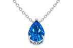 Silver-tone necklace with vivid blue pear-cut cubic zirconia pendant on black