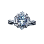 2 ct oval moissanite halo ring in S925 sterling silver, front view