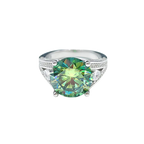Emerald green moissanite sterling silver ring with pavé shoulders