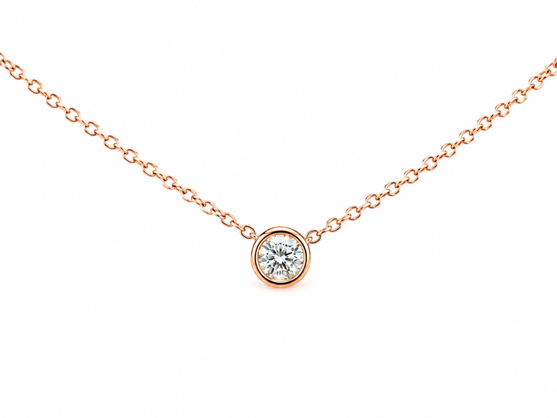 Rose-gold-tone sterling silver necklace with round moissanite bezel pendant