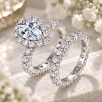 The Pear Halo Set — Sterling Silver Moissanite 2-Ring Set
