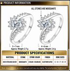 Specification chart — S925 sterling silver, D colour moissanite, 4 × 6 mm 2.4 g and 5 × 7 mm 2.7 g, US sizes 5–9