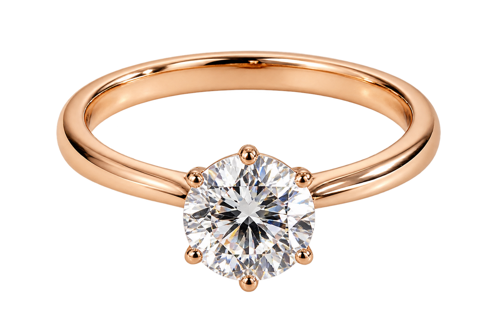 Rose gold-tone 316L stainless steel solitaire ring with round cubic zirconia