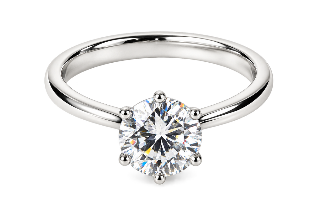 Silver-tone 316L stainless steel solitaire ring with round cubic zirconia