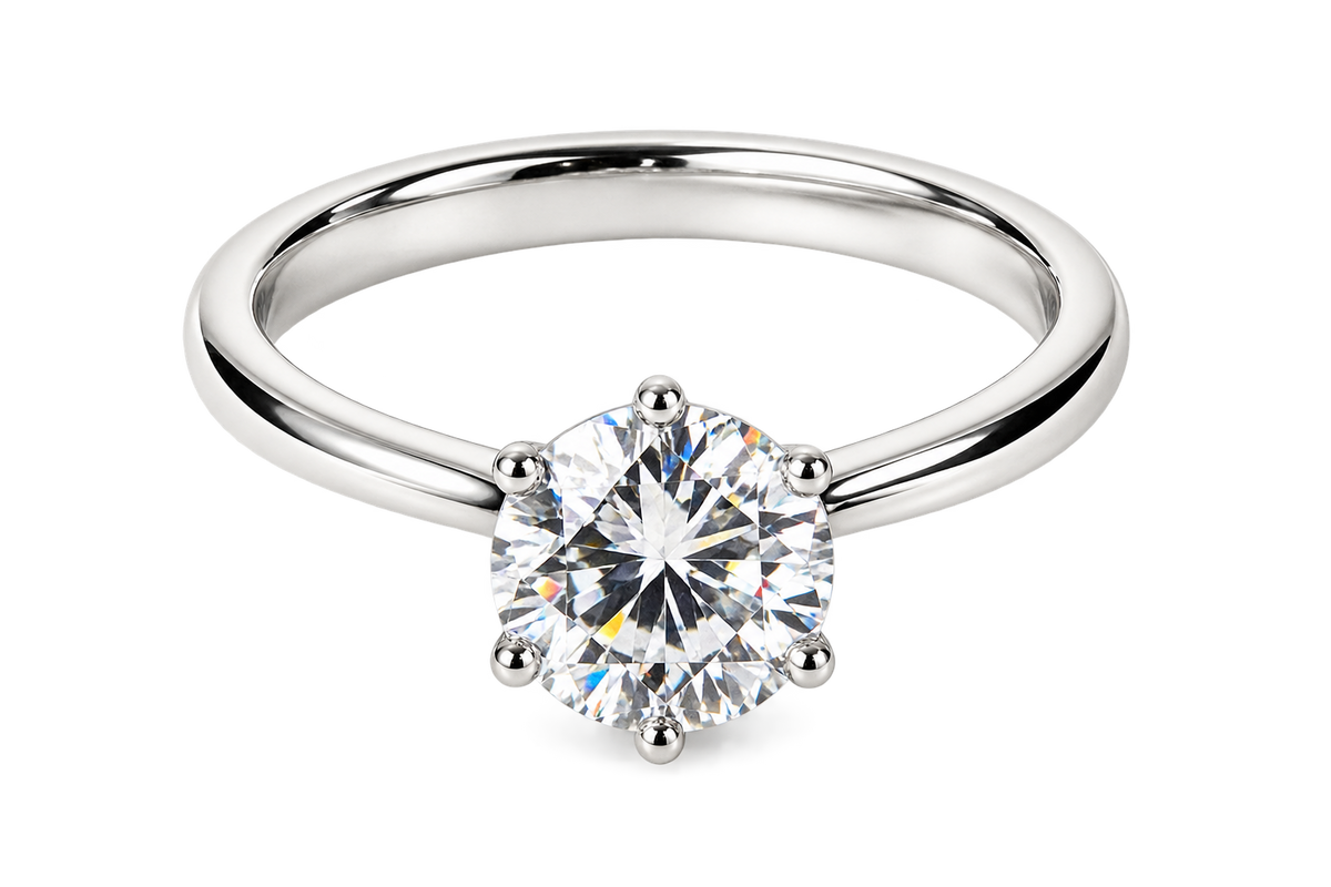 Silver-tone 316L stainless steel solitaire ring with round cubic zirconia