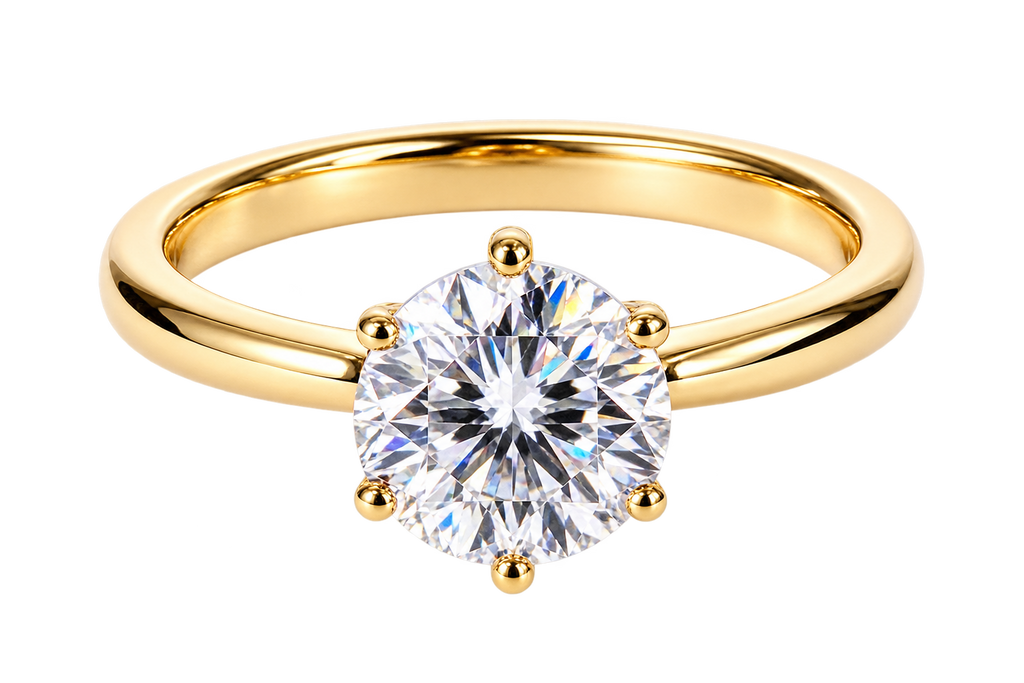 Gold-tone 316L stainless steel solitaire ring with round cubic zirconia