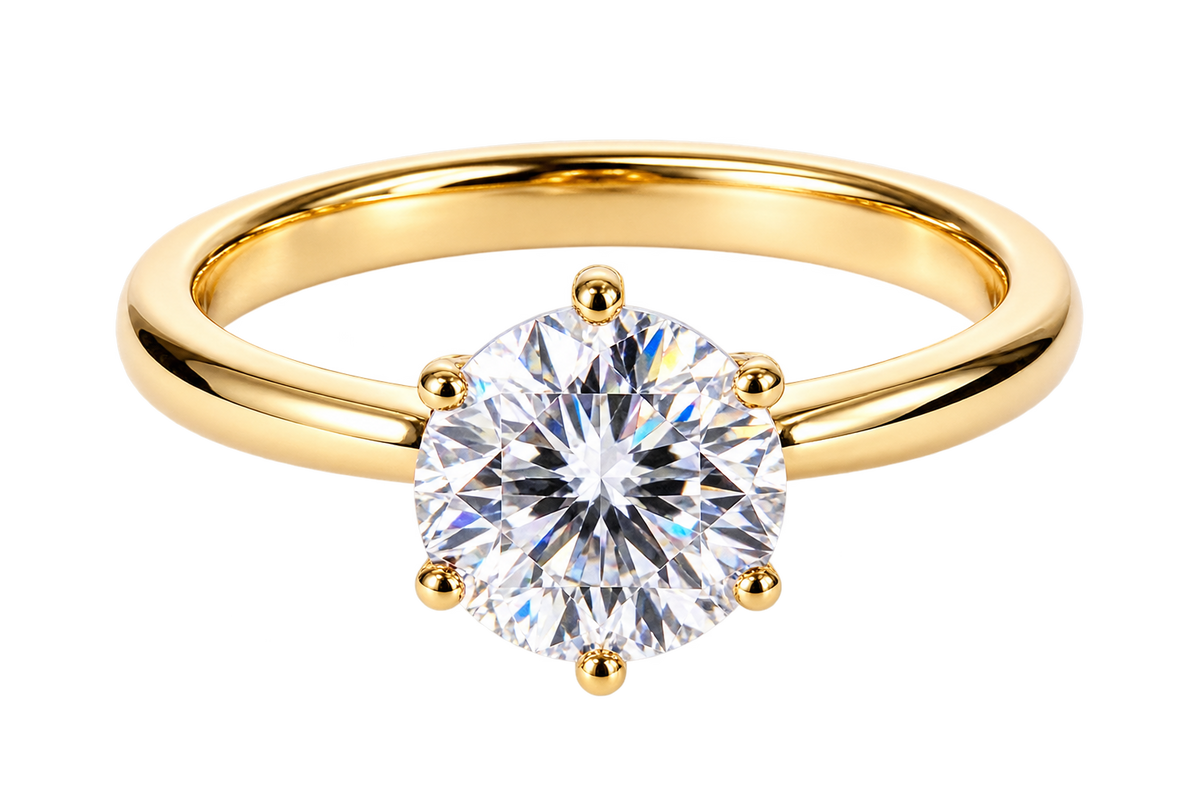 Gold-tone 316L stainless steel solitaire ring with round cubic zirconia