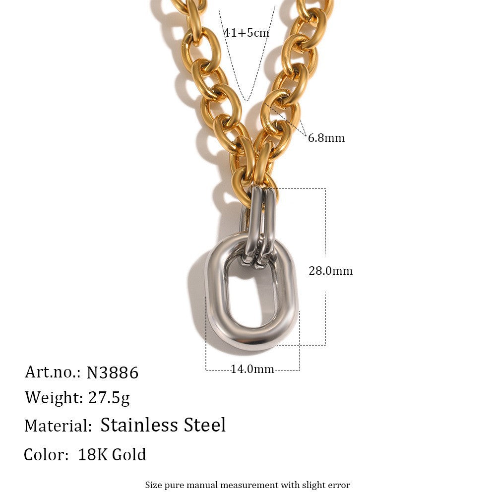 Two-tone link pendant necklace with product dimensions and weight