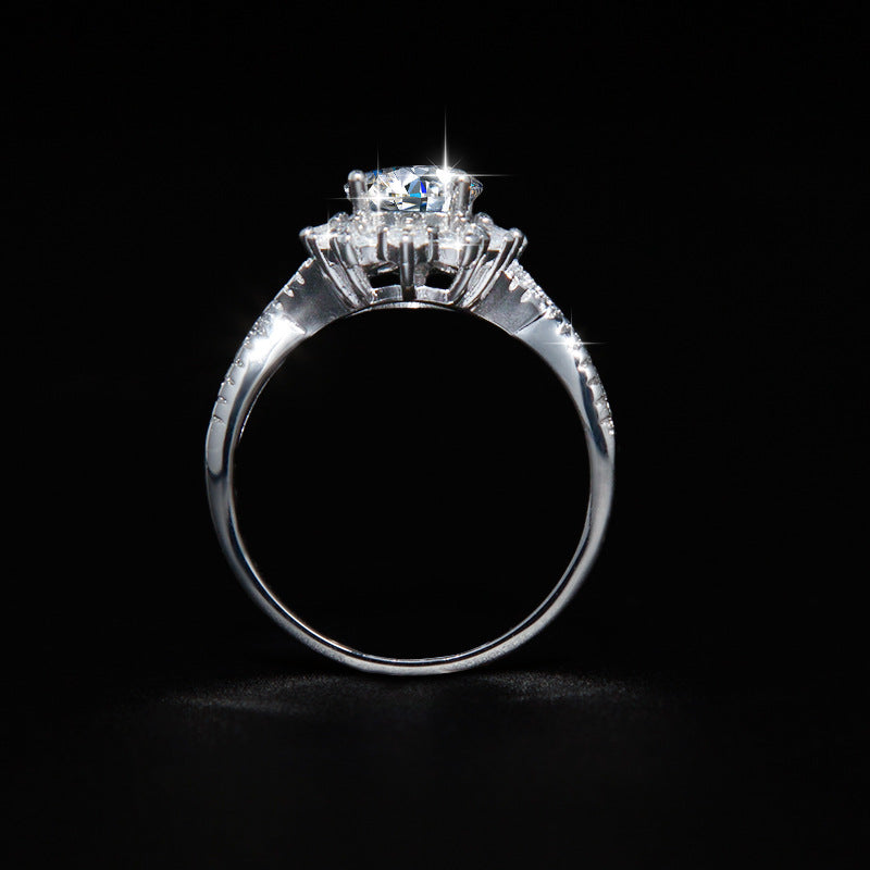 S925 sterling silver oval moissanite ring setting, side profile