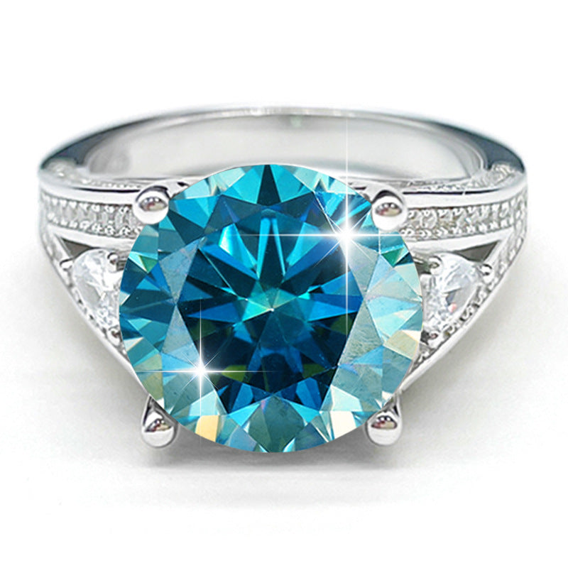 Sky blue 5 ct round-cut moissanite sterling silver ring