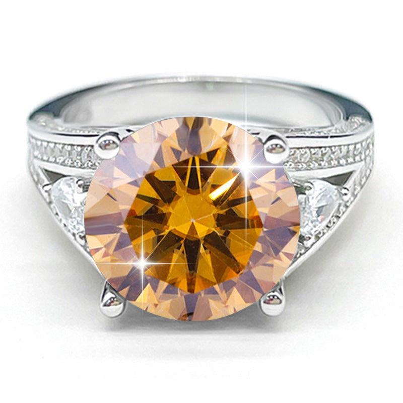Champagne 5 ct round-cut moissanite sterling silver ring