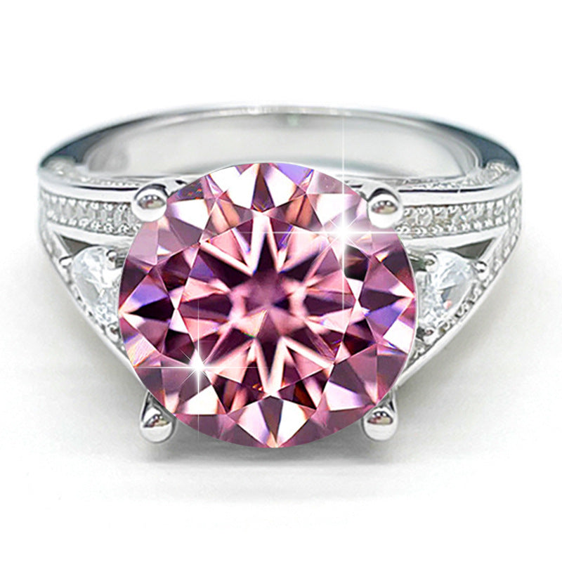Sakura pink 5 ct round-cut moissanite sterling silver ring