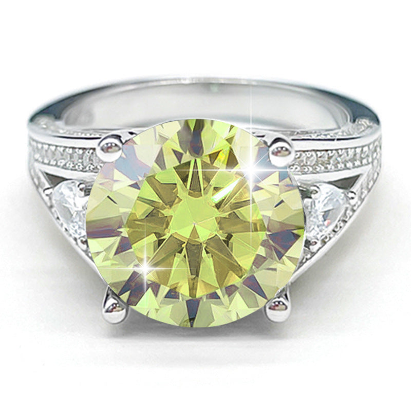 Golden yellow 5 ct round-cut moissanite sterling silver ring