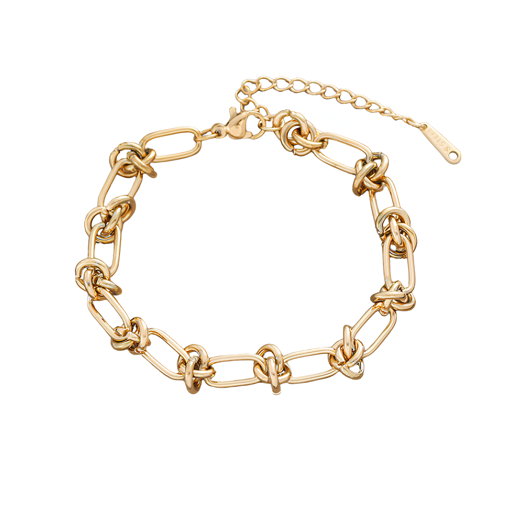 Gold-tone bracelet with alternating oval links and knot details